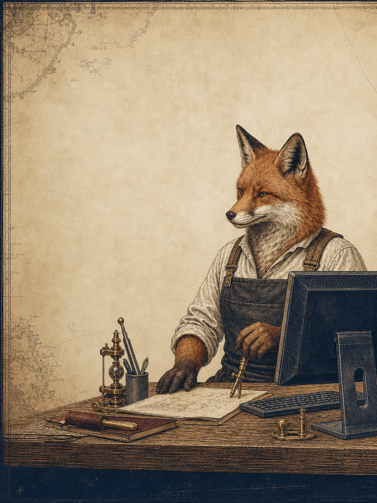 Captain Max at a business computer